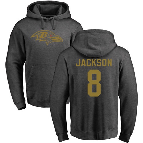 Men Baltimore Ravens Ash Lamar Jackson One Color NFL Football 8 Pullover Hoodie Sweatshirt